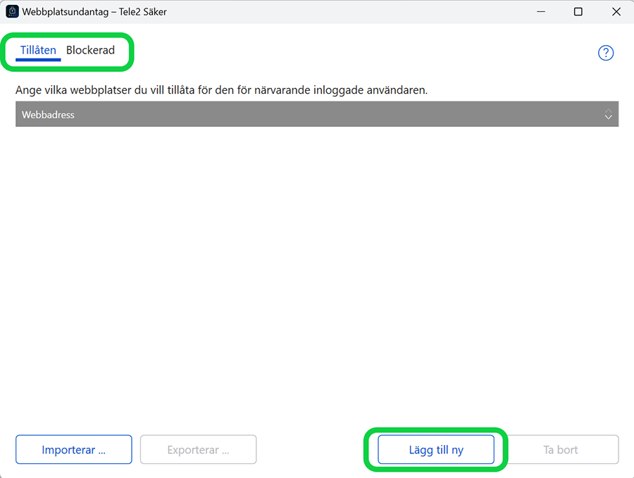 Tele2 Säker - Tillåtna och blockerade webbplatser 3