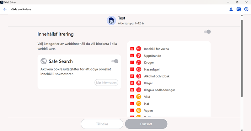 Tele2 Säker Familjeregler Guide - 7 - Innehållsfiltrering