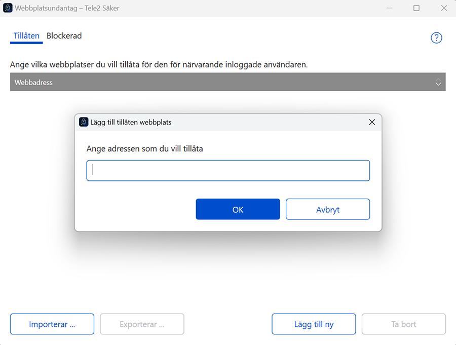 Tele2 Säker - Tillåtna och blockerade webbplatser 4